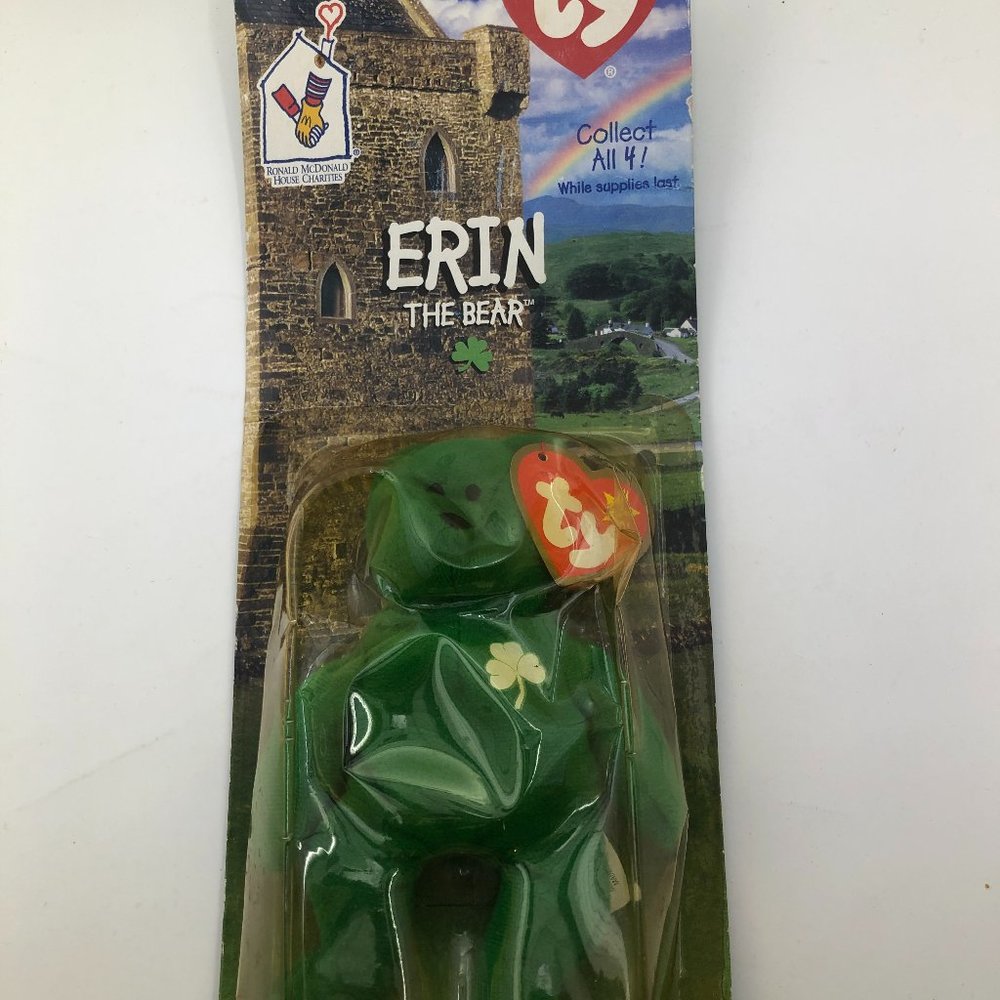 Erin the bear beanie baby McDonalds TY. Rare With 2 Tag Errors 1993 OAKBROOK New
